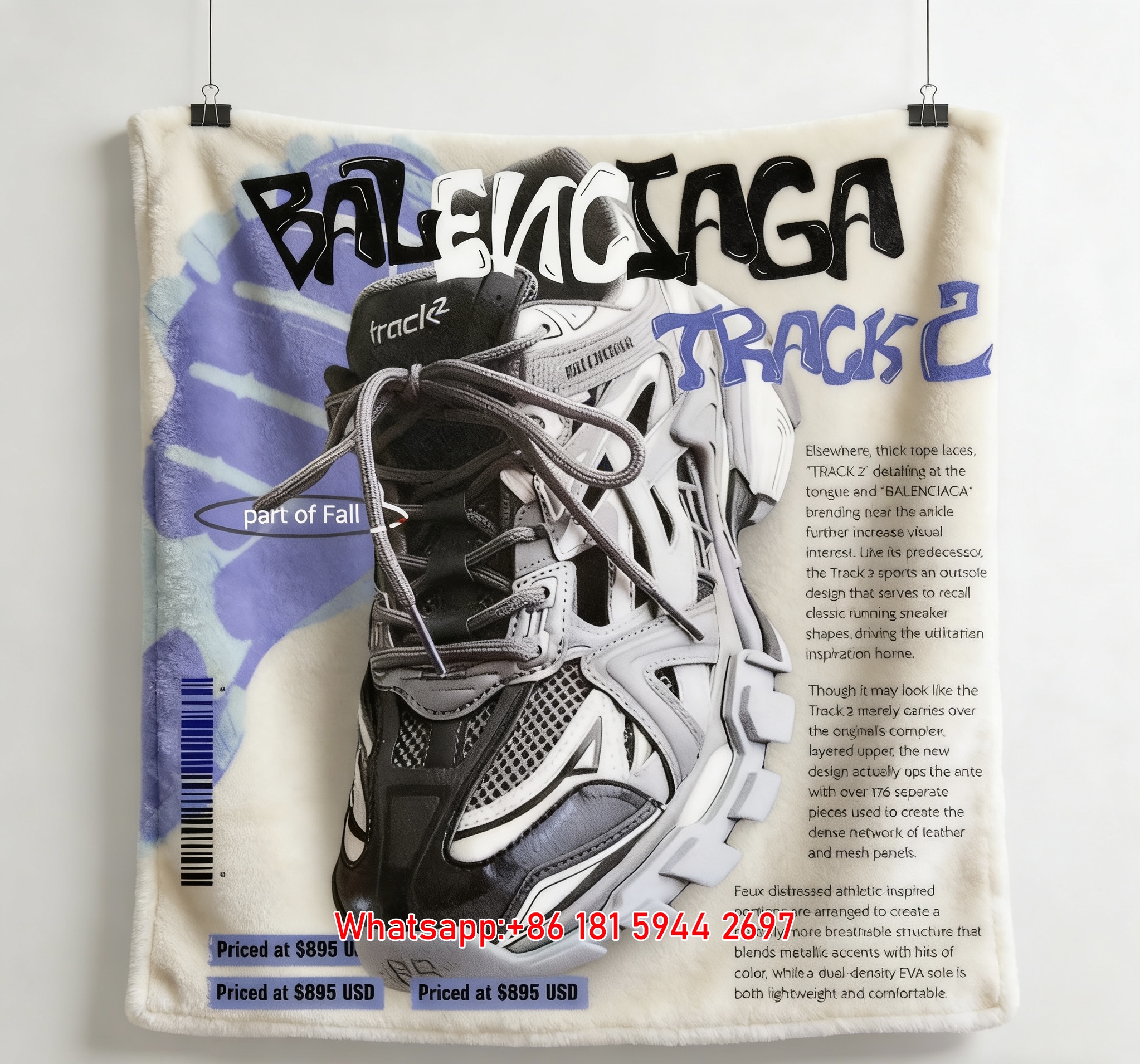 Balenciaga Track 2 Sneaker Print Flannel Throw Blanket BA331